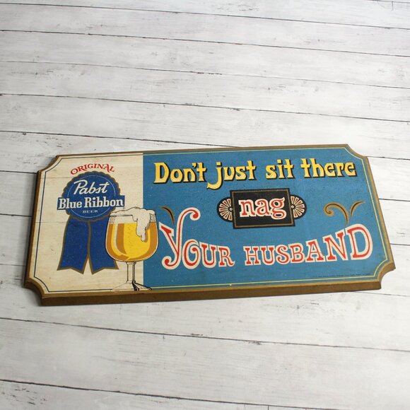 Pabst Blue Ribbon Vintage Wooden Bar Sign 2 Ft Brewery Beer Advertising MCM - Picture 2 of 7